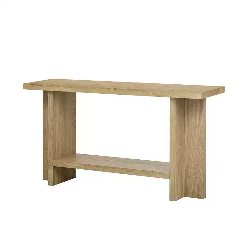 Vintage-Inspired and Ash Wood Veneer Console Table with T-Leg