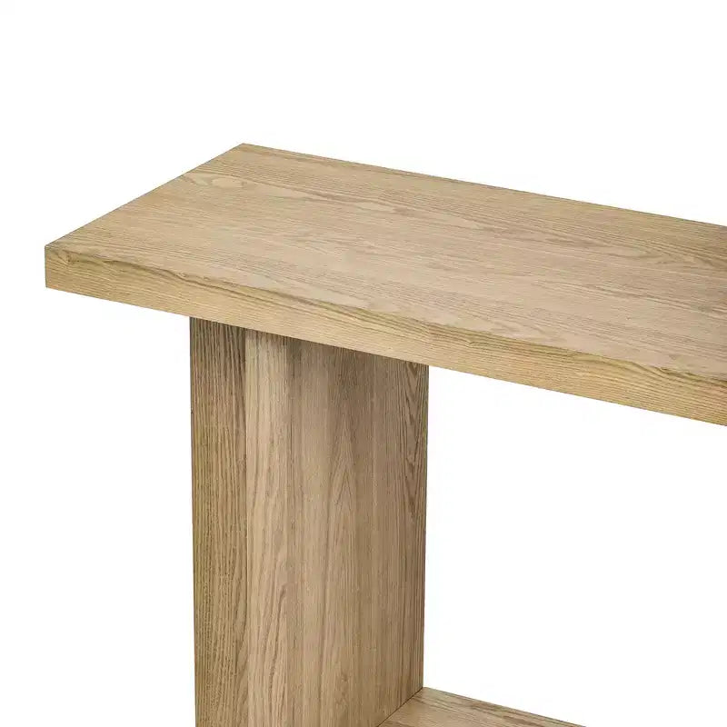 Vintage-Inspired and Ash Wood Veneer Console Table with T-Leg