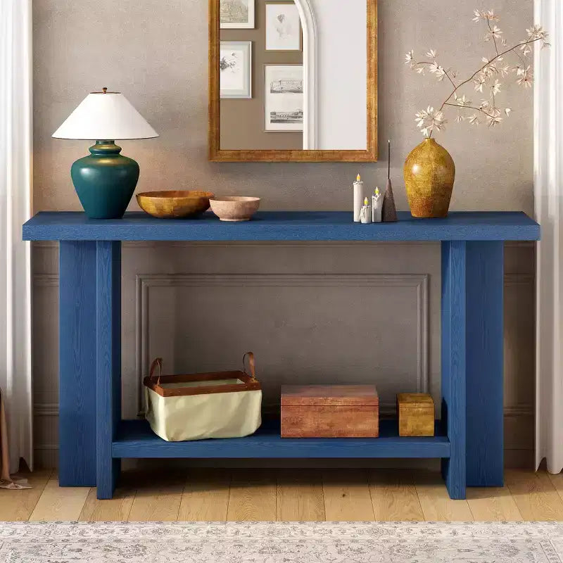 Vintage-Inspired and Ash Wood Veneer Console Table with T-Leg
