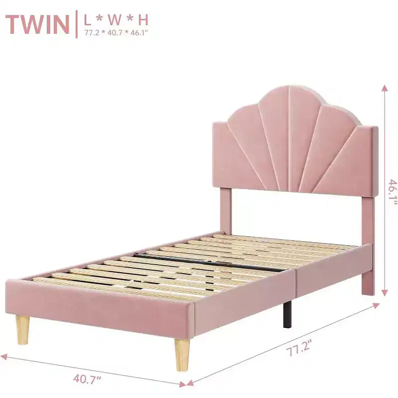 Twin / Twin XL Upholstered Bed Frame Adjustable Headboard, Velvet, Sturdy Slats, No Box Spring Needed