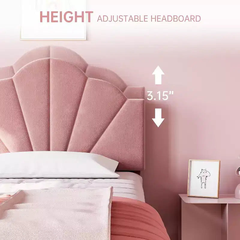 Twin / Twin XL Upholstered Bed Frame Adjustable Headboard, Velvet, Sturdy Slats, No Box Spring Needed