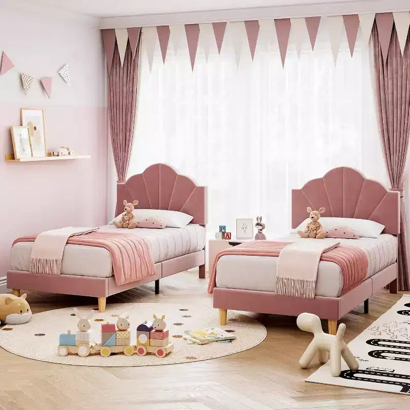 Twin / Twin XL Upholstered Bed Frame Adjustable Headboard, Velvet, Sturdy Slats, No Box Spring Needed