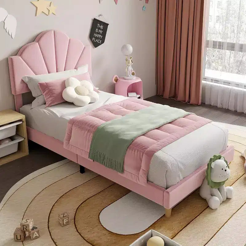 Twin / Twin XL Upholstered Bed Frame Adjustable Headboard, Velvet, Sturdy Slats, No Box Spring Needed