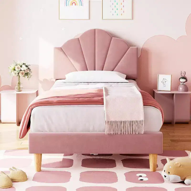 Twin / Twin XL Upholstered Bed Frame Adjustable Headboard, Velvet, Sturdy Slats, No Box Spring Needed