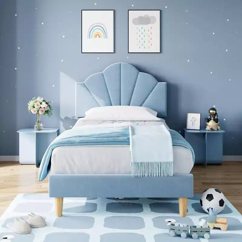 Twin / Twin XL Upholstered Bed Frame Adjustable Headboard, Velvet, Sturdy Slats, No Box Spring Needed