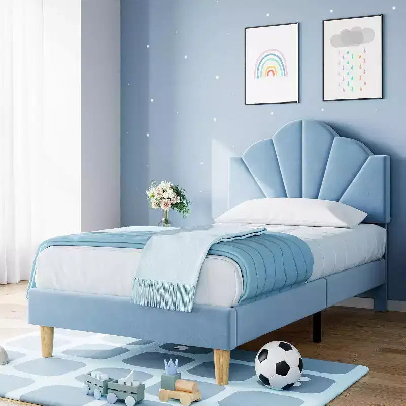 Twin / Twin XL Upholstered Bed Frame Adjustable Headboard, Velvet, Sturdy Slats, No Box Spring Needed