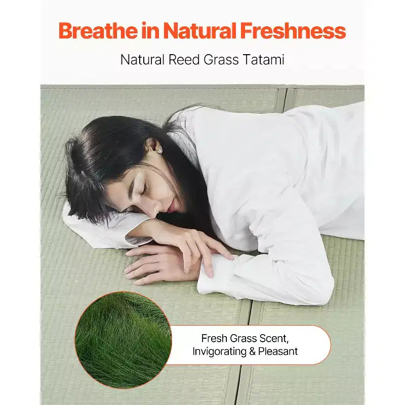 Japanese Tatami Mat, Full Size Foldable Japanese Tatami Mattress( Natural Rush Grass), Japanese Floor Mattress with Non-Slip Backing, Green