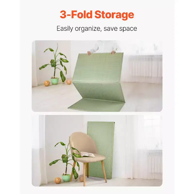 Japanese Tatami Mat, Full Size Foldable Japanese Tatami Mattress( Natural Rush Grass), Japanese Floor Mattress with Non-Slip Backing, Green