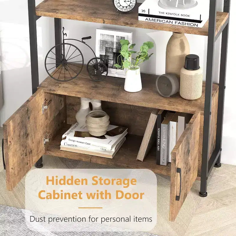 Arched Bookshelf, Bookcase w/Doors Storage, 71 Inches Tall Industrial Book Shelf with Sturdy Metal Frame, Freestanding Display Shelving Unit