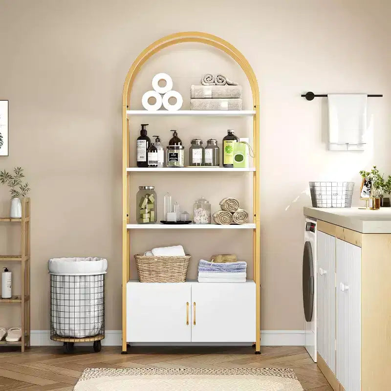 Arched Bookshelf, Bookcase w/Doors Storage, 71 Inches Tall Industrial Book Shelf with Sturdy Metal Frame, Freestanding Display Shelving Unit