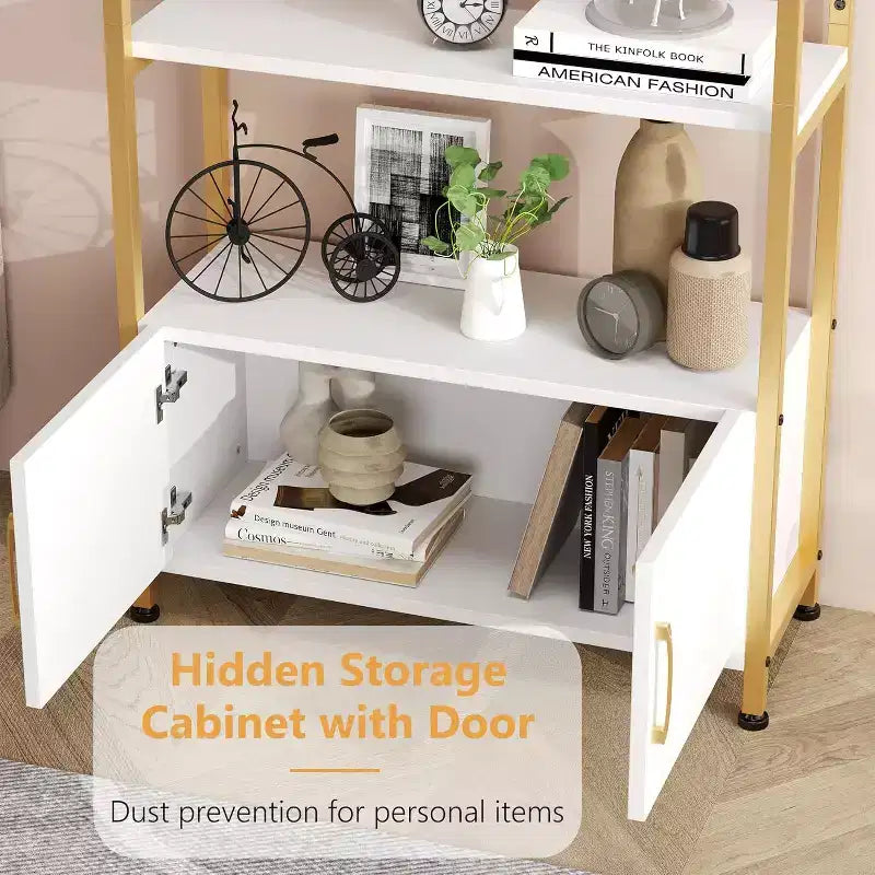 Arched Bookshelf, Bookcase w/Doors Storage, 71 Inches Tall Industrial Book Shelf with Sturdy Metal Frame, Freestanding Display Shelving Unit