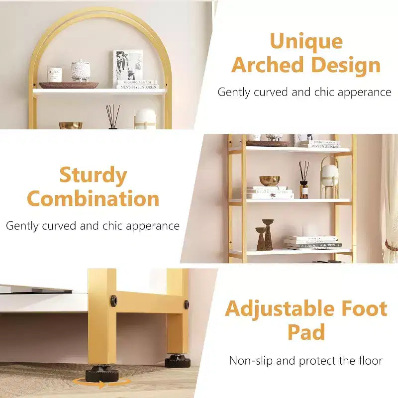 Arched Bookshelf, Bookcase w/Doors Storage, 71 Inches Tall Industrial Book Shelf with Sturdy Metal Frame, Freestanding Display Shelving Unit