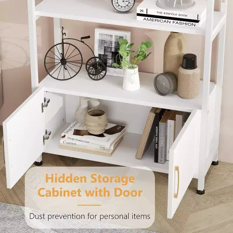 Arched Bookshelf, Bookcase w/Doors Storage, 71 Inches Tall Industrial Book Shelf with Sturdy Metal Frame, Freestanding Display Shelving Unit