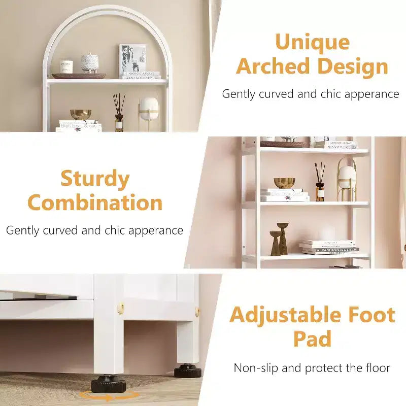 Arched Bookshelf, Bookcase w/Doors Storage, 71 Inches Tall Industrial Book Shelf with Sturdy Metal Frame, Freestanding Display Shelving Unit