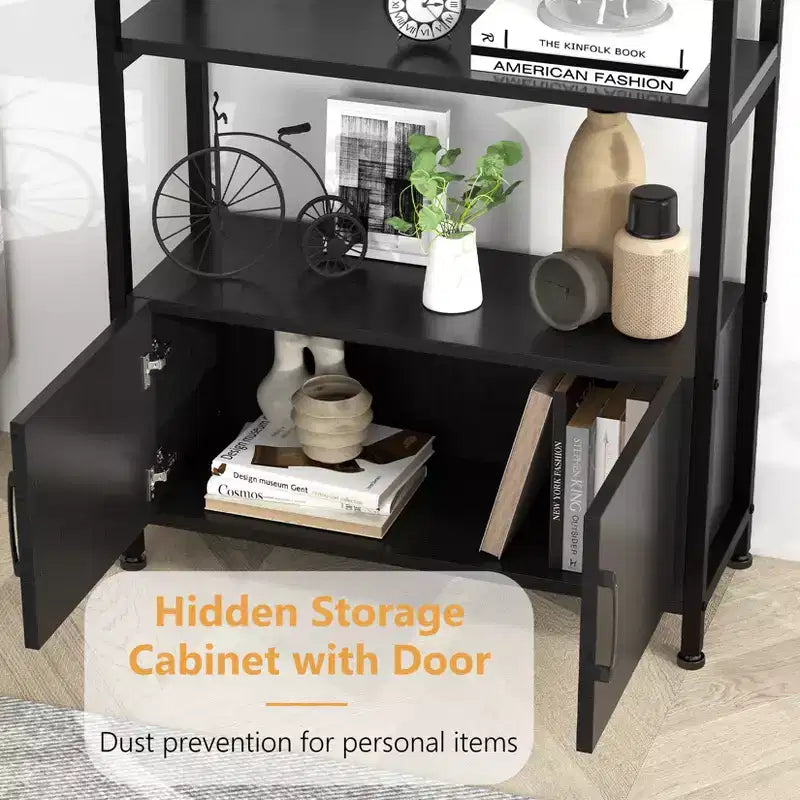 Arched Bookshelf, Bookcase w/Doors Storage, 71 Inches Tall Industrial Book Shelf with Sturdy Metal Frame, Freestanding Display Shelving Unit