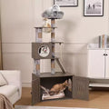 Litter Box Enclosure with Cat Tree, 2-in-1 Cat Tower, 66.9-Inch Tall Condo with Scratching Posts