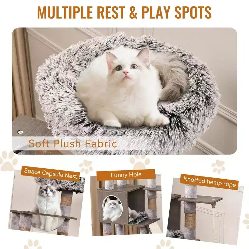 Litter Box Enclosure with Cat Tree, 2-in-1 Cat Tower, 66.9-Inch Tall Condo with Scratching Posts