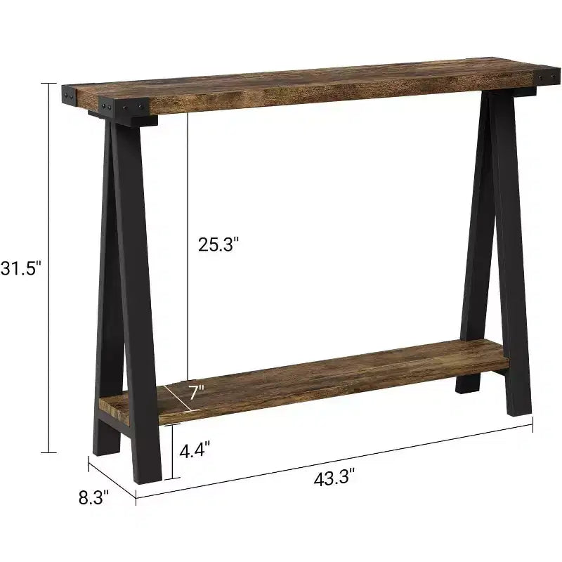 Farmhouse Narrow Entryway Table, 43.3 Console Table with Storage, 2 Tier Sofa Table with Metal Frame and MDF, Narrow Console Table for Home