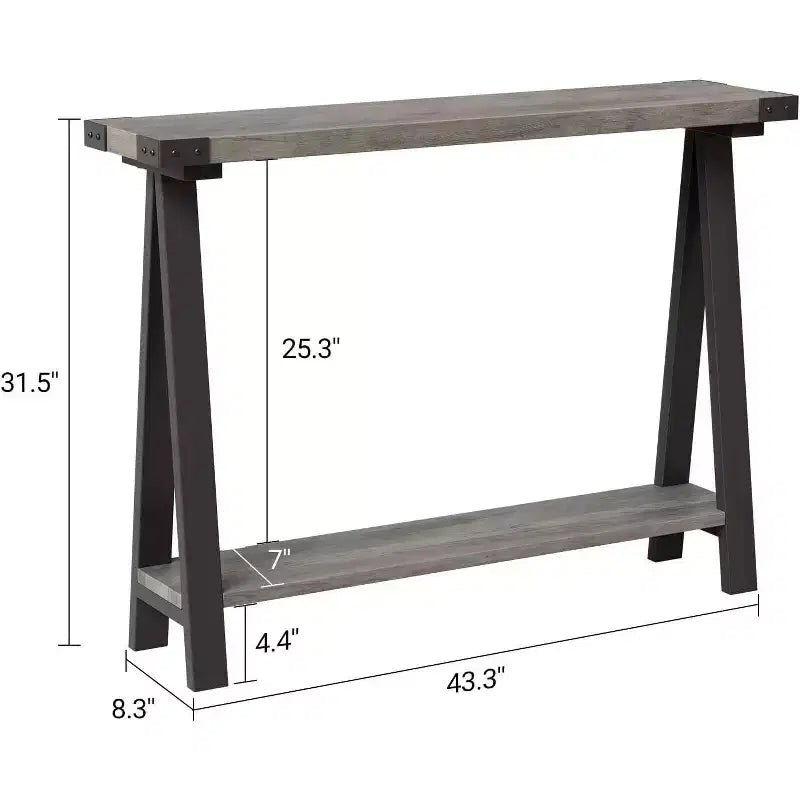 Farmhouse Narrow Entryway Table, 43.3 Console Table with Storage, 2 Tier Sofa Table with Metal Frame and MDF, Narrow Console Table for Home