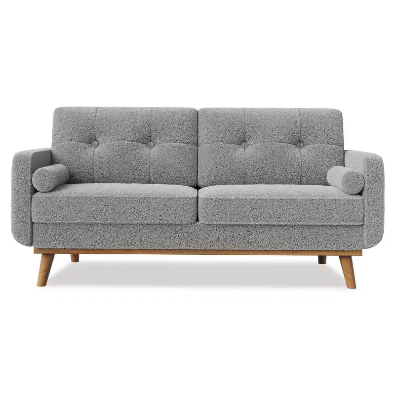 65 Mid Century Modern Loveseat Sofa, 2 Seater Linen Upholstered Couch with Button Tufted Design & Wood Legs for Living Room & Apartment