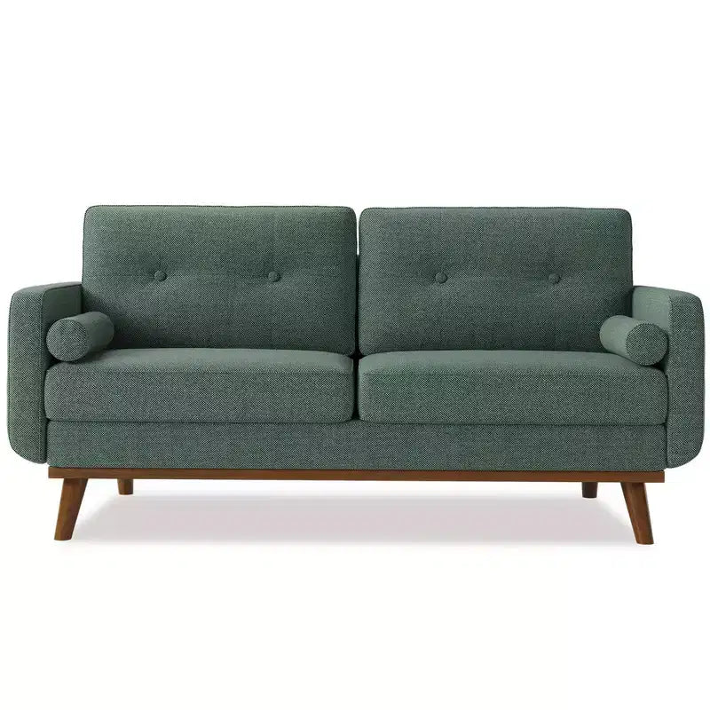 65 Mid Century Modern Loveseat Sofa, 2 Seater Linen Upholstered Couch with Button Tufted Design & Wood Legs for Living Room & Apartment