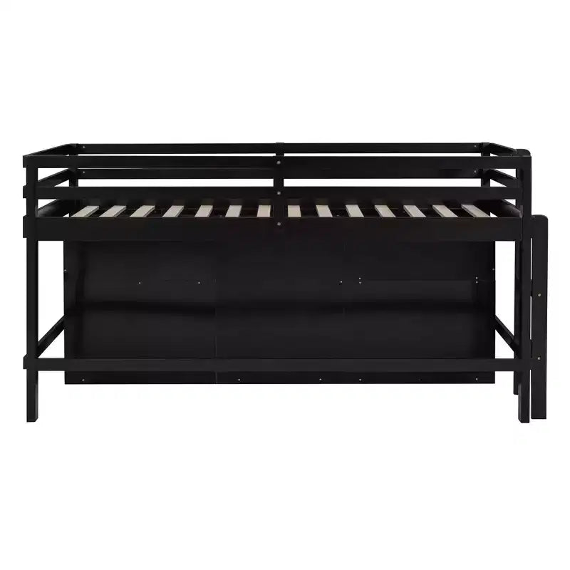 Twin Size Low Loft Bed for Kids, Wood Twin Loft Bed with Storage Drawers, Underneath Cabinet and Shelves