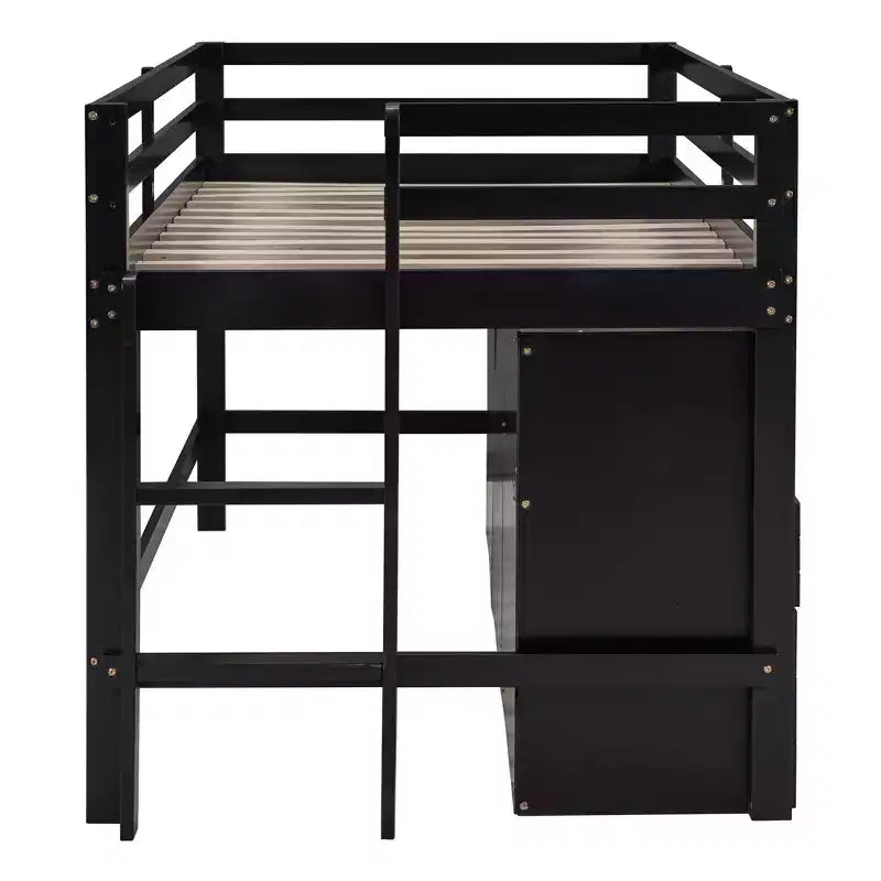 Twin Size Low Loft Bed for Kids, Wood Twin Loft Bed with Storage Drawers, Underneath Cabinet and Shelves
