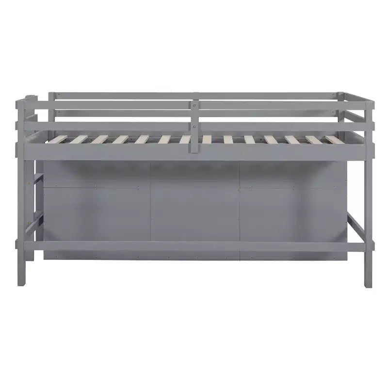 Twin Size Low Loft Bed for Kids, Wood Twin Loft Bed with Storage Drawers, Underneath Cabinet and Shelves