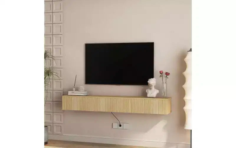 68.8 Floating TV Stand Wall Mounted with 16 Color LEDs,69 Modern TV Stand, Floating TV Cabinet Entertainment Center for 55 60 65 Inch TV, Wood