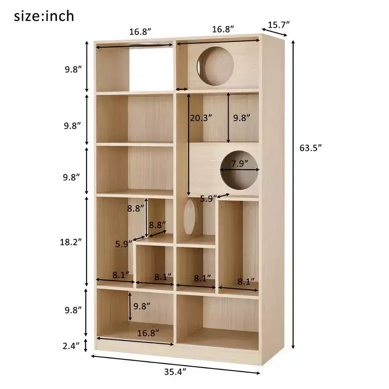 2 in 1 Bookshelf Cat House Cat Tree Display Case Cat Litter Box Enclosure Climbing Shelf Bookcase Storage Rack, Natural - ModernLuxe