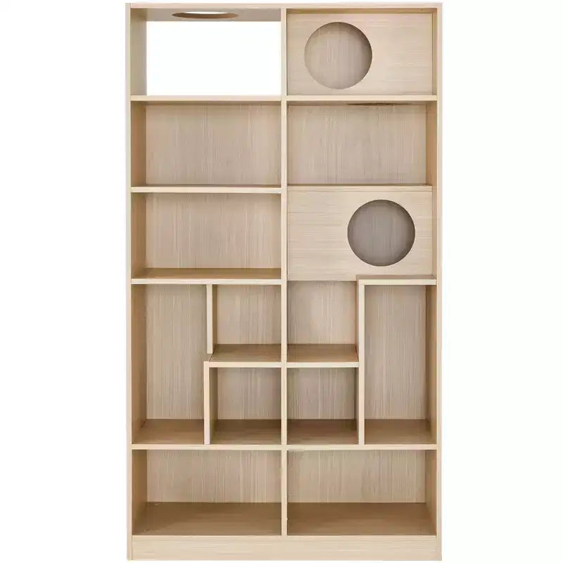 2 in 1 Bookshelf Cat House Cat Tree Display Case Cat Litter Box Enclosure Climbing Shelf Bookcase Storage Rack, Natural - ModernLuxe