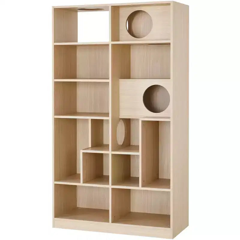 2 in 1 Bookshelf Cat House Cat Tree Display Case Cat Litter Box Enclosure Climbing Shelf Bookcase Storage Rack, Natural - ModernLuxe