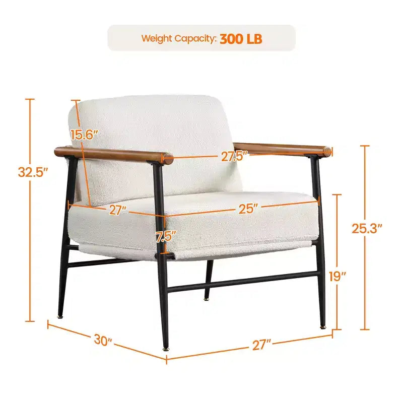 Mid-century Accent Chair Reading Chair with Metal Frame for Living Room, Bedroom