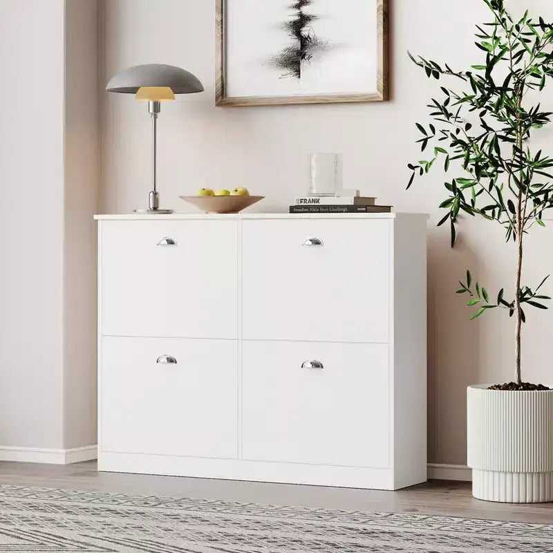 Shoe Cabinet Hidden Slim Narrow Shoe Rack Cabinet with 4 Drawers for Hallway White