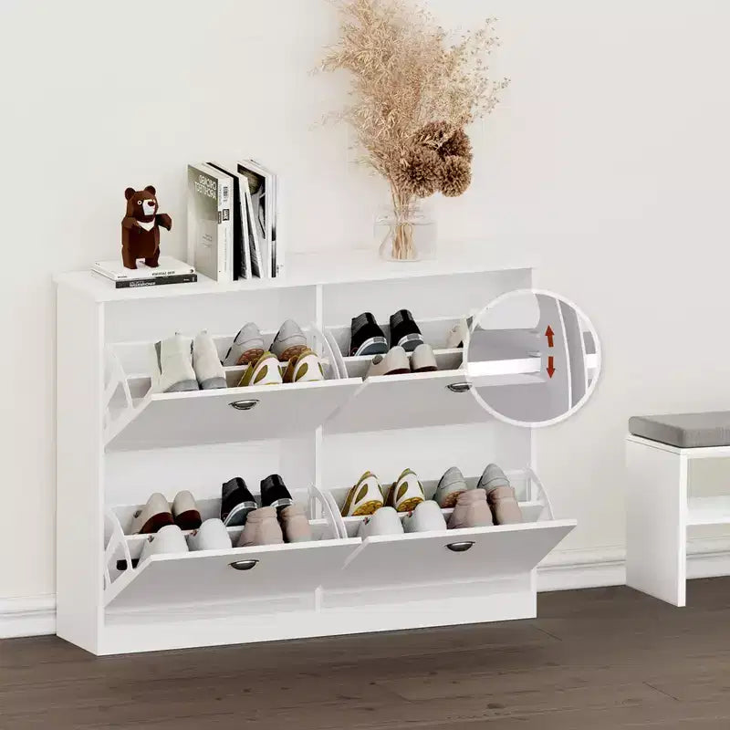 Shoe Cabinet Hidden Slim Narrow Shoe Rack Cabinet with 4 Drawers for Hallway White