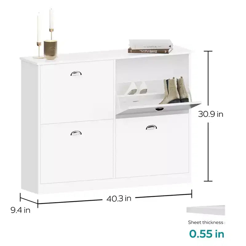 Shoe Cabinet Hidden Slim Narrow Shoe Rack Cabinet with 4 Drawers for Hallway White