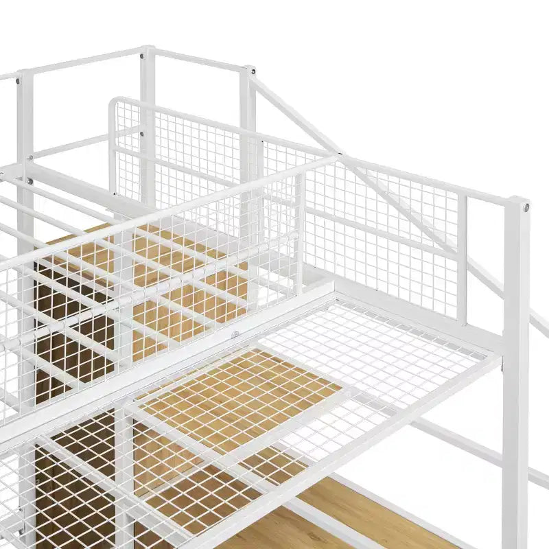 Twin over Full Size Metal Bunk Bed with Storage Staircase, Heavy Duty Steel Bed Frame with Shelving and Open Wardrobe for Teens Adults