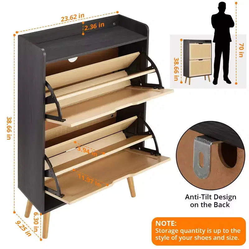 Shoe Storage Cabinet with Flip-Drawers - Ventilated & Odor-Resistant Organizer for 15-20 Pairs of Shoes, Anti-Tip Shoe Cabinet