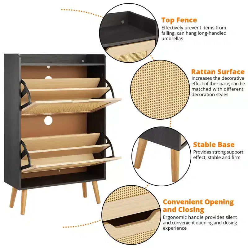 Shoe Storage Cabinet with Flip-Drawers - Ventilated & Odor-Resistant Organizer for 15-20 Pairs of Shoes, Anti-Tip Shoe Cabinet