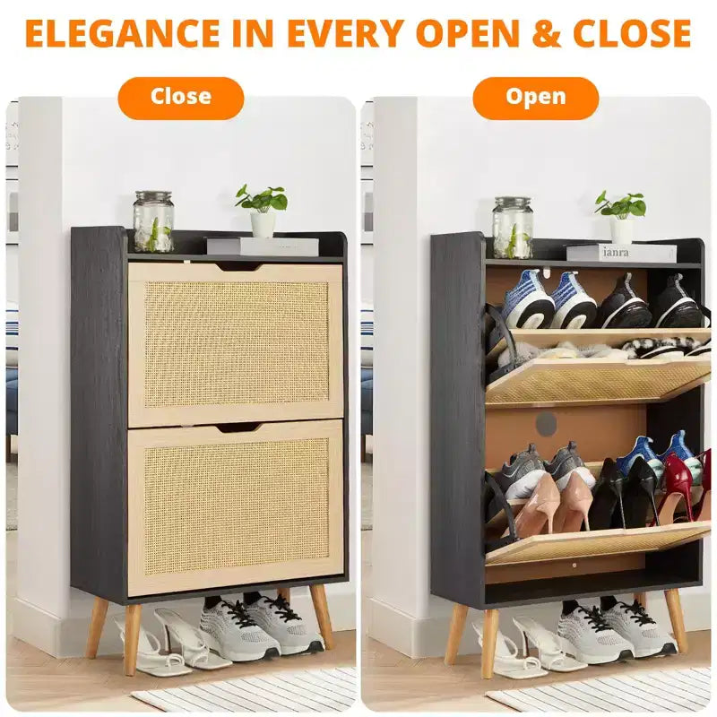 Shoe Storage Cabinet with Flip-Drawers - Ventilated & Odor-Resistant Organizer for 15-20 Pairs of Shoes, Anti-Tip Shoe Cabinet
