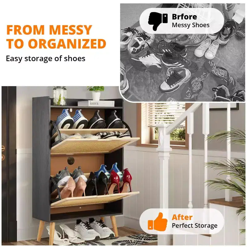 Shoe Storage Cabinet with Flip-Drawers - Ventilated & Odor-Resistant Organizer for 15-20 Pairs of Shoes, Anti-Tip Shoe Cabinet