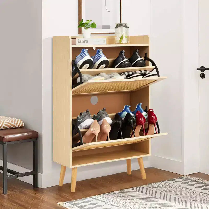 Shoe Storage Cabinet with Flip-Drawers - Ventilated & Odor-Resistant Organizer for 15-20 Pairs of Shoes, Anti-Tip Shoe Cabinet