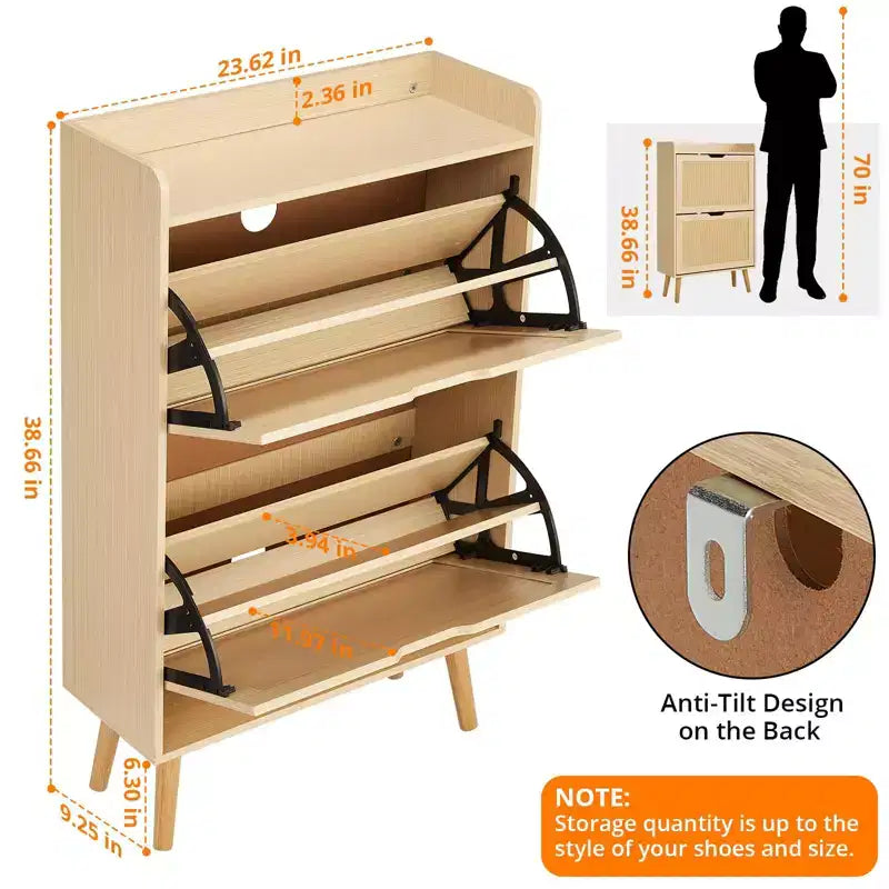 Shoe Storage Cabinet with Flip-Drawers - Ventilated & Odor-Resistant Organizer for 15-20 Pairs of Shoes, Anti-Tip Shoe Cabinet