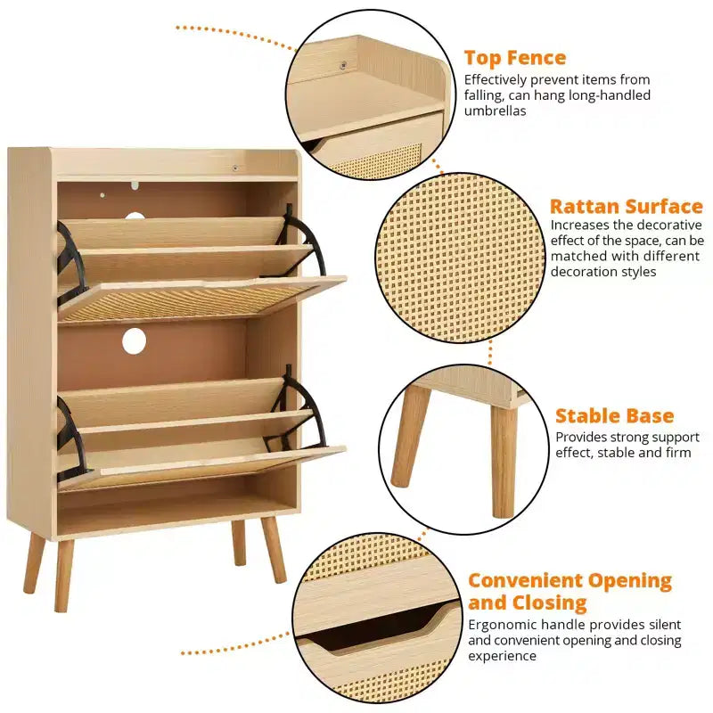 Shoe Storage Cabinet with Flip-Drawers - Ventilated & Odor-Resistant Organizer for 15-20 Pairs of Shoes, Anti-Tip Shoe Cabinet