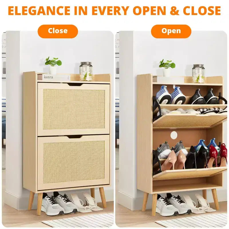 Shoe Storage Cabinet with Flip-Drawers - Ventilated & Odor-Resistant Organizer for 15-20 Pairs of Shoes, Anti-Tip Shoe Cabinet