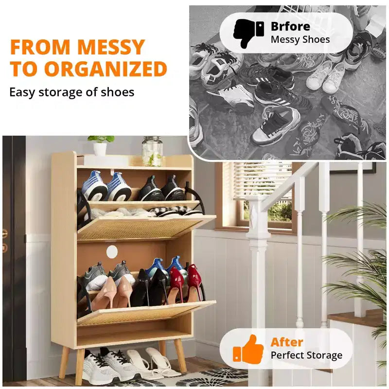 Shoe Storage Cabinet with Flip-Drawers - Ventilated & Odor-Resistant Organizer for 15-20 Pairs of Shoes, Anti-Tip Shoe Cabinet