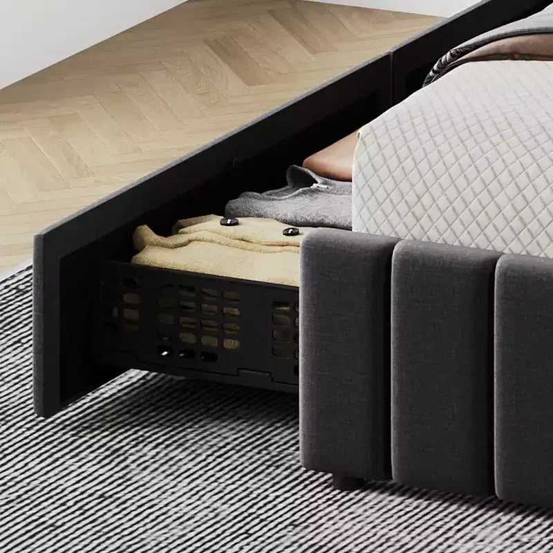 King Size Bed Frame with Upholstered, Platform Bed Frame with Storage Drawers, Adjustable Height Headboard, Easy to Assemble