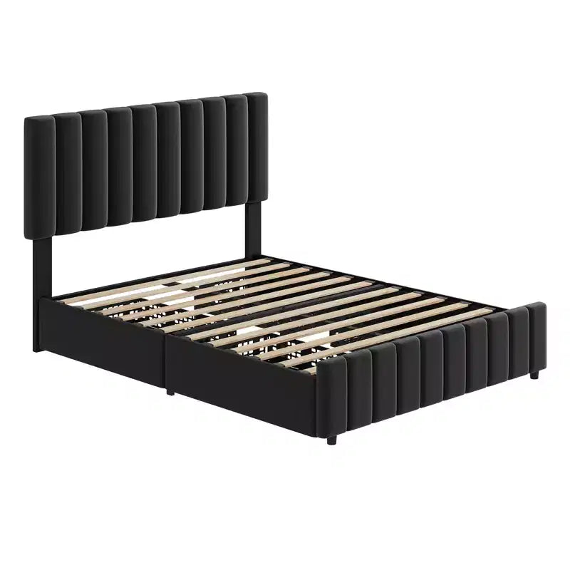 King Size Bed Frame with Upholstered, Platform Bed Frame with Storage Drawers, Adjustable Height Headboard, Easy to Assemble
