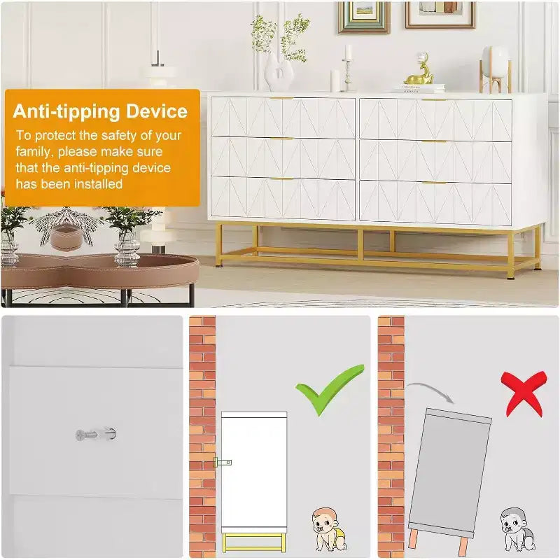 Wood Dresser for Bedroom, Wide Chest of Drawers with 6 Drawer, Large Storage Tower Unit, Closet Store Organizer for Living Room, Hallway