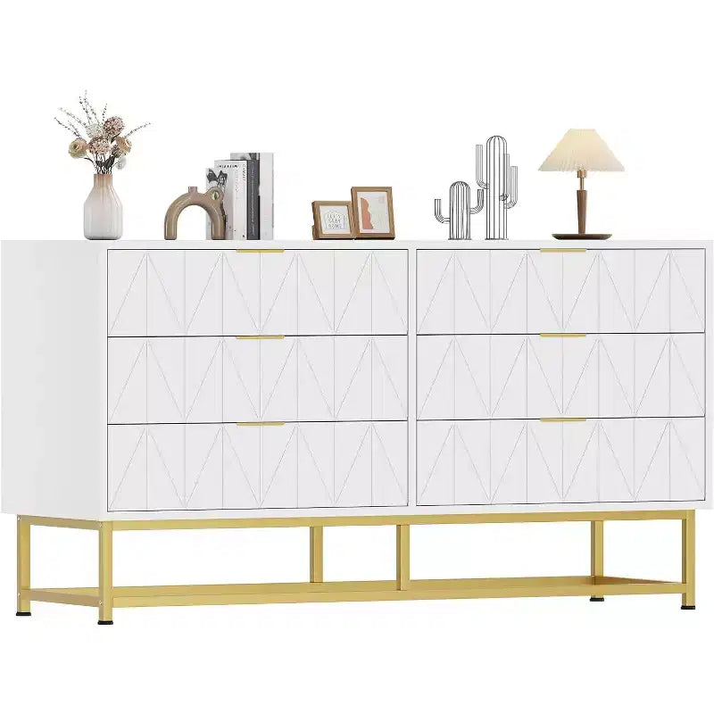 Wood Dresser for Bedroom, Wide Chest of Drawers with 6 Drawer, Large Storage Tower Unit, Closet Store Organizer for Living Room, Hallway